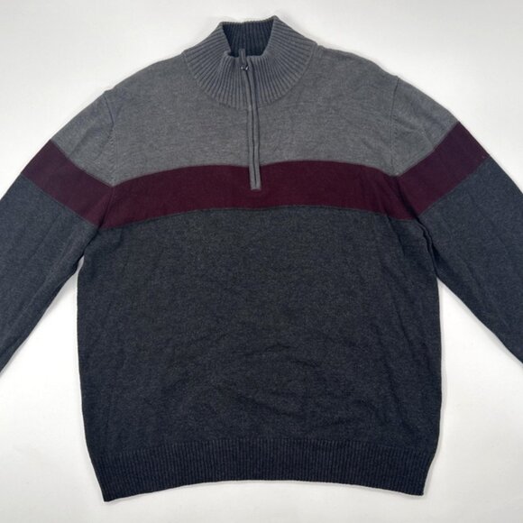 Sun River Sweater Mens XL Gray Colorblock Pullover Knit 1/4 Zip Mock Neck Preppy - Picture 10 of 10